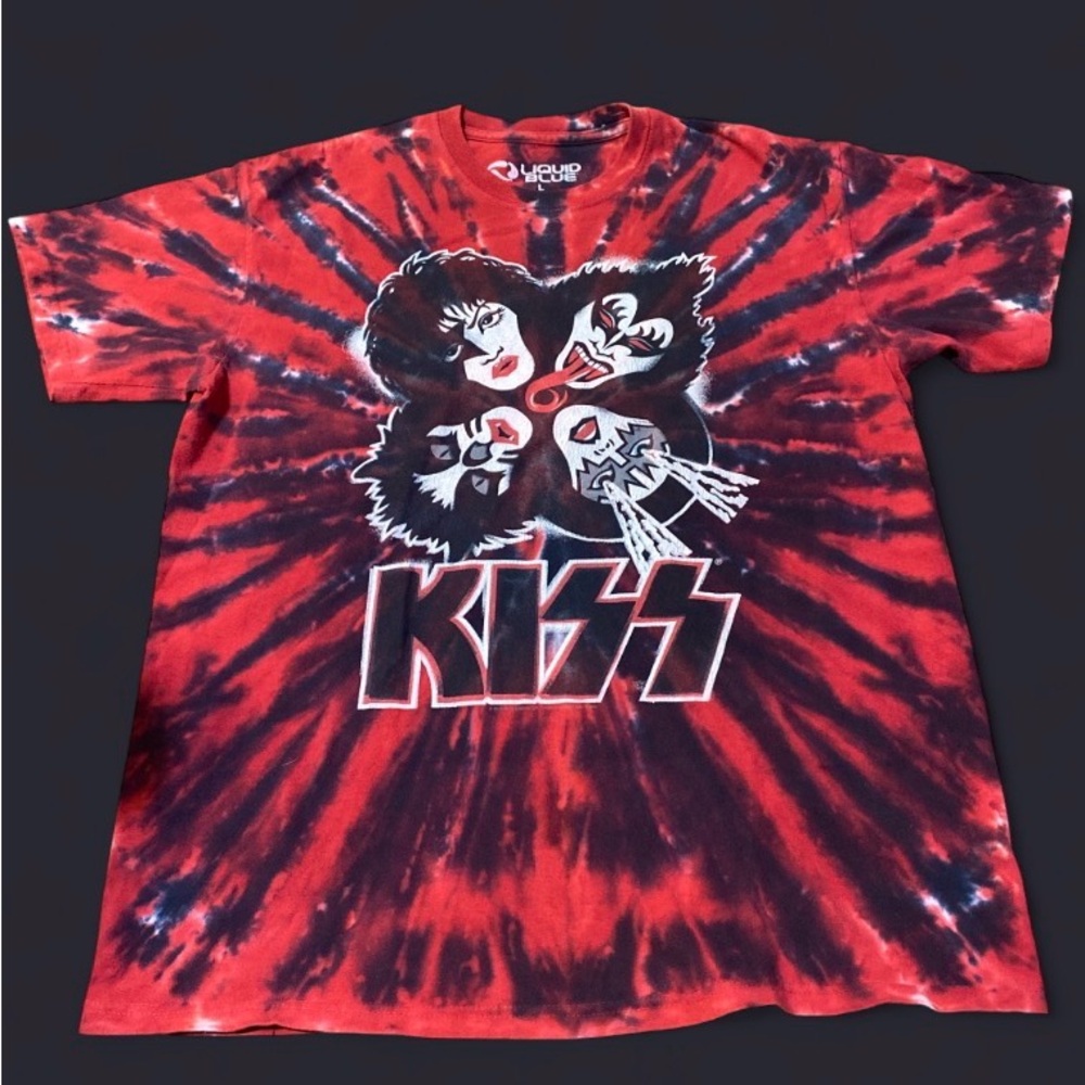Kiss  Red and Black Tie-Dye Mens T-Shirt Large